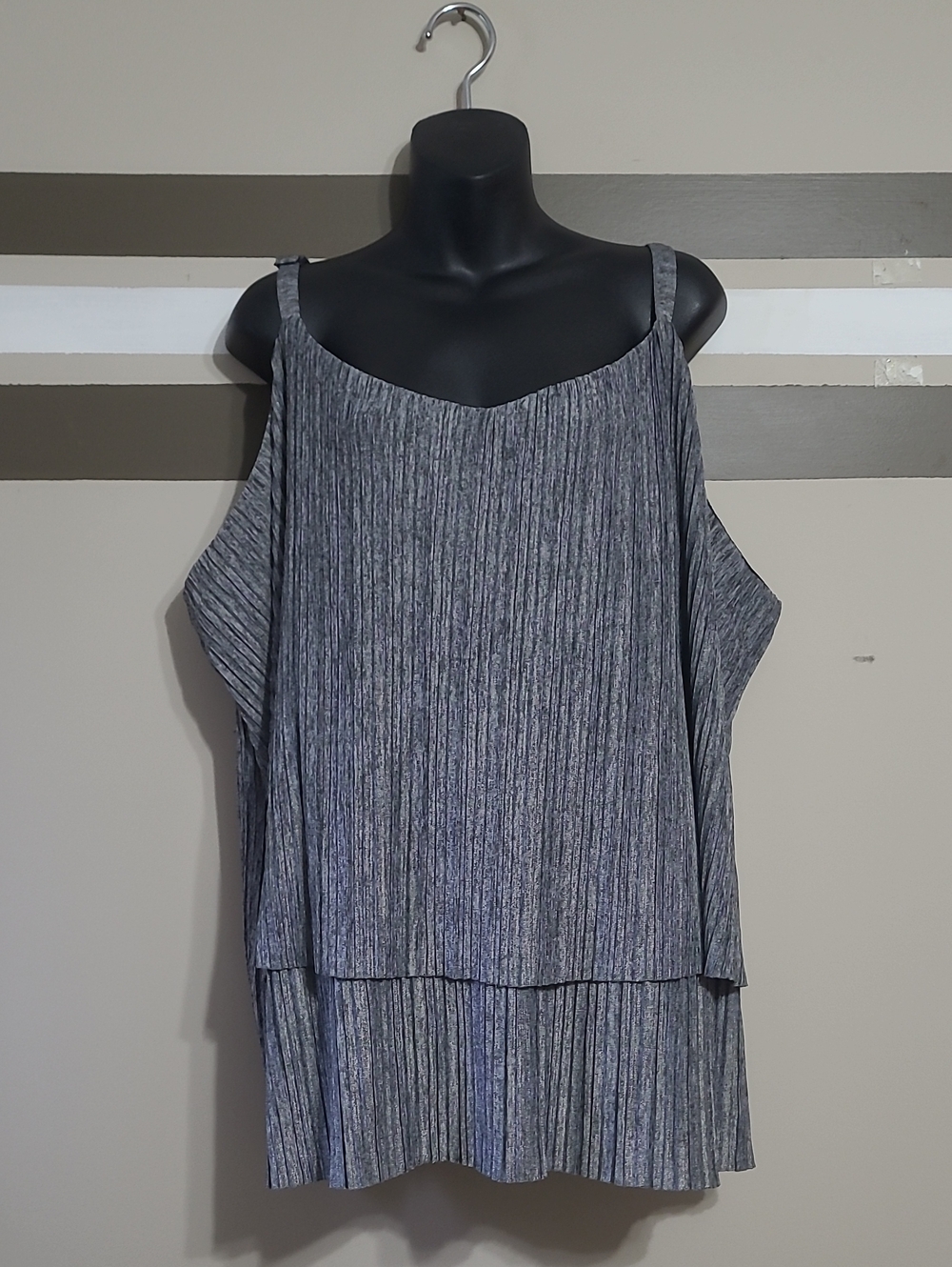 DC JEANS Grey & Blue Marbled Pleated Textured Tiered Cami Swing Tank Top Sz 4X